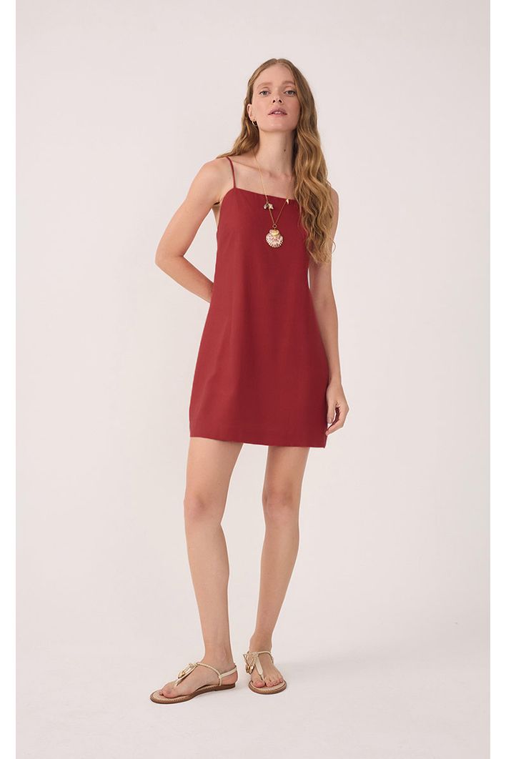 Vestido Curto Linho Reto