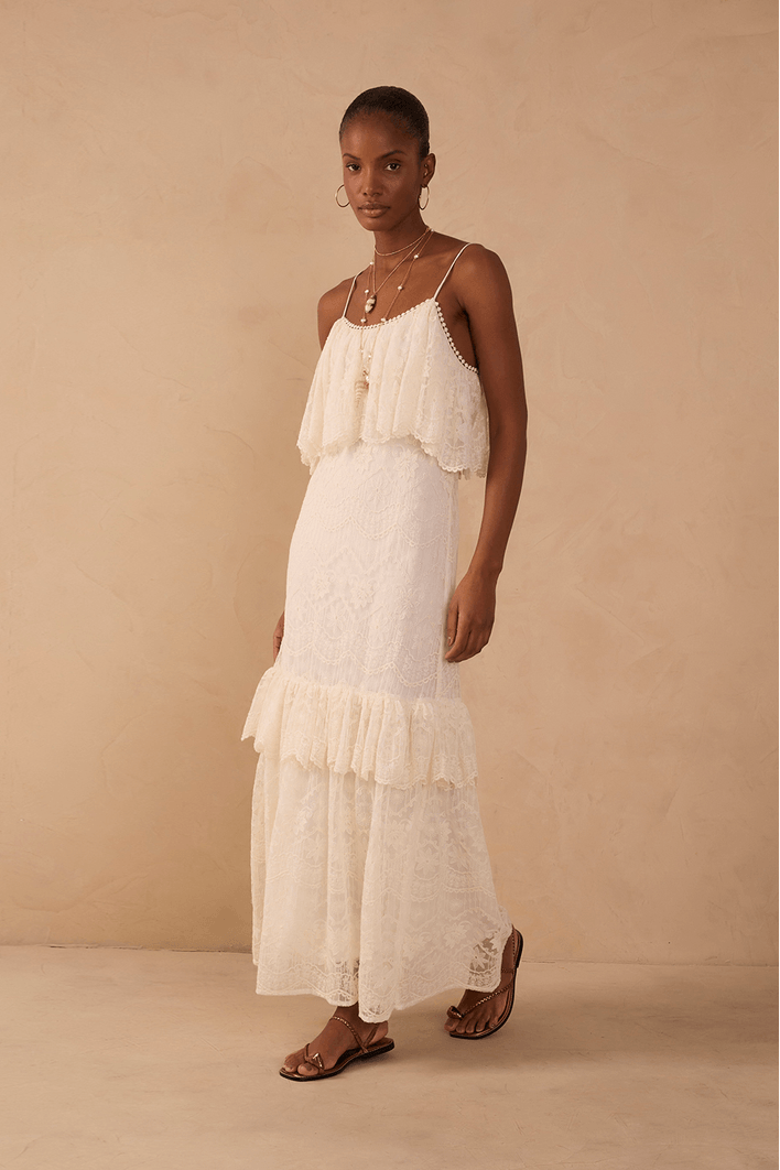 Vestido Longo Tule Rendado