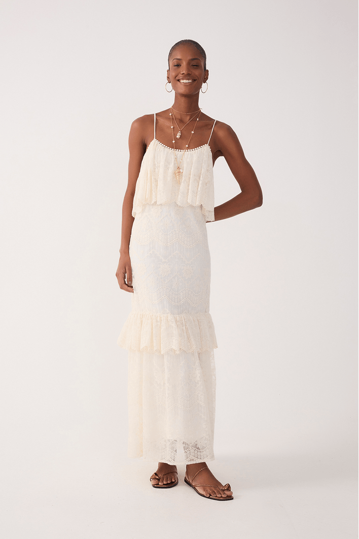 Vestido Longo Tule Rendado