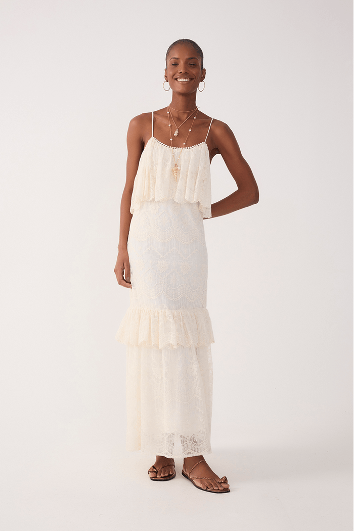 Vestido Longo Tule Rendado