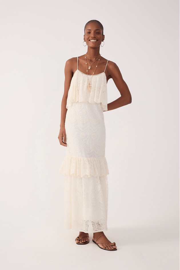 Vestido Longo Tule Rendado