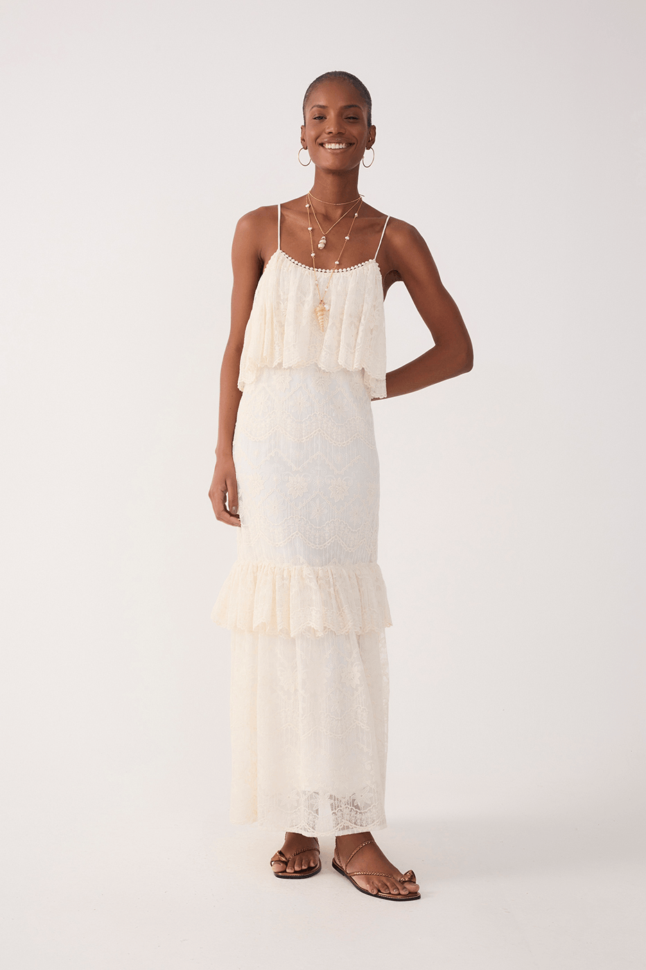 Vestido Longo Tule Rendado
