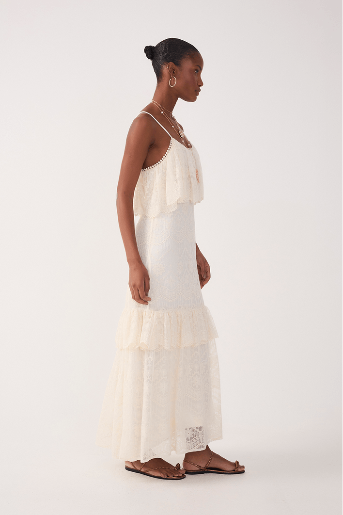 Vestido Longo Tule Rendado