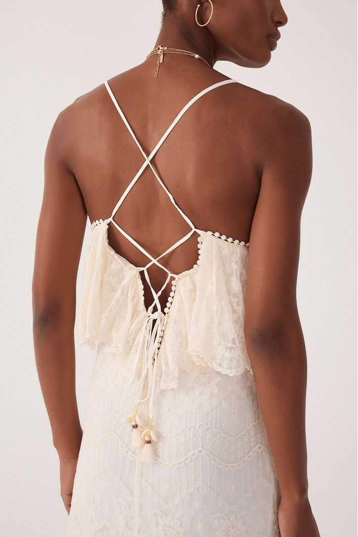 Vestido Longo Tule Rendado