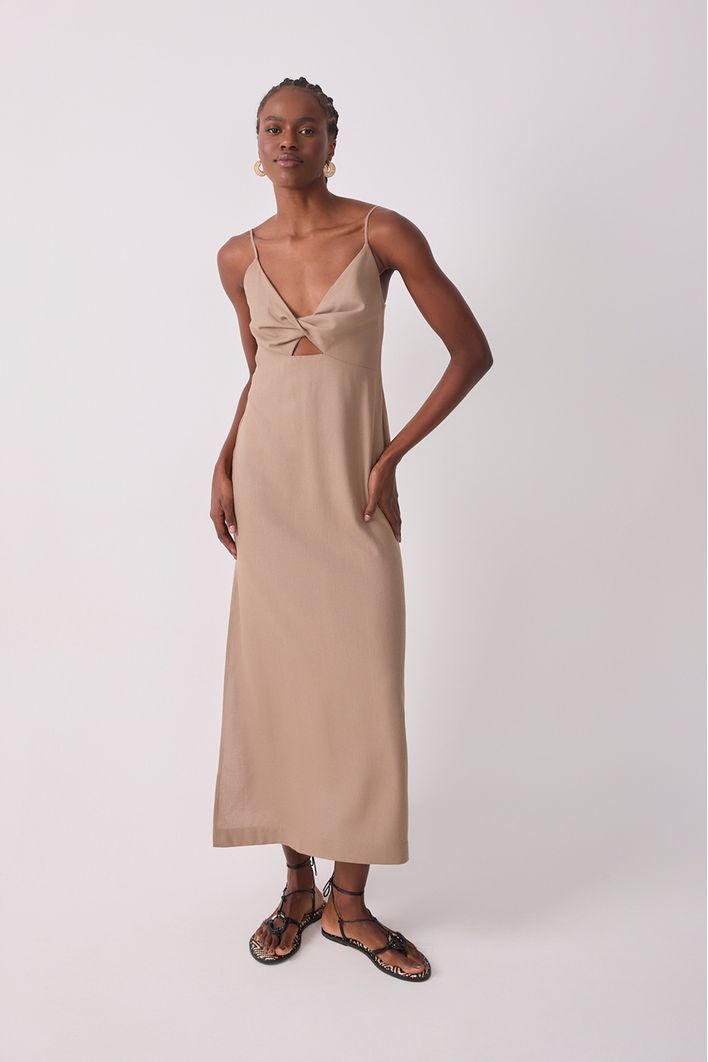 Vestido Cropped Linho Busto Torcido