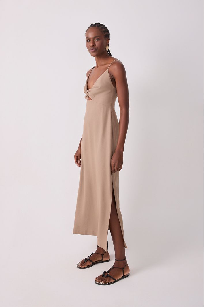 Vestido Cropped Linho Busto Torcido