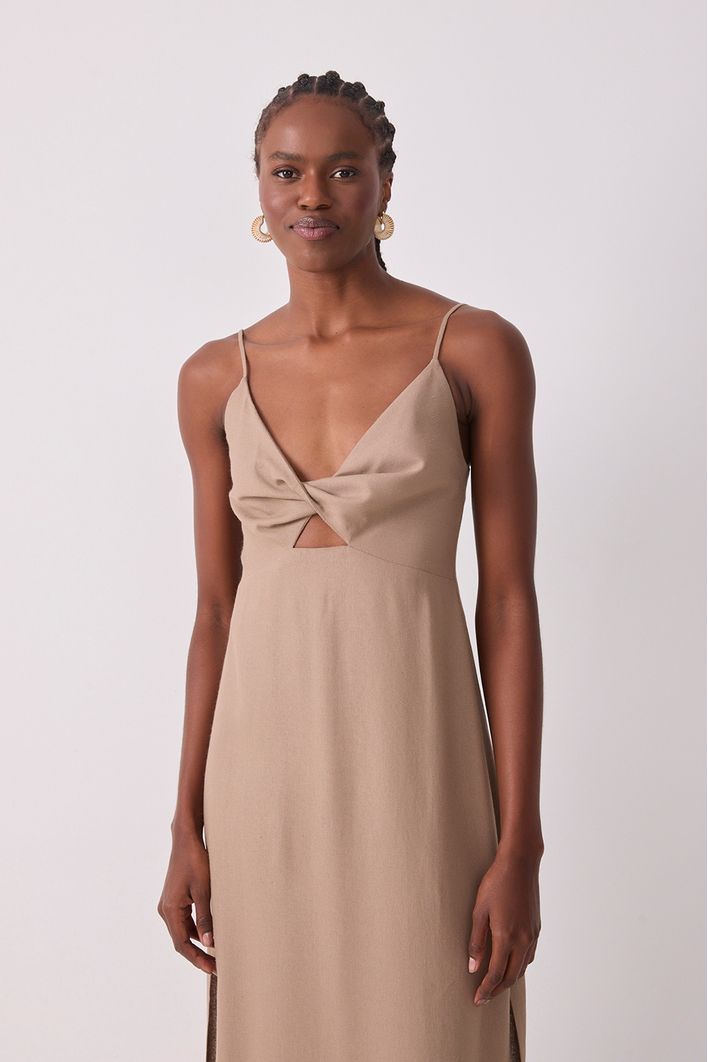 Vestido Cropped Linho Busto Torcido