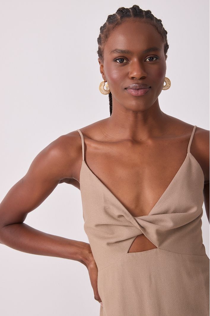 Vestido Cropped Linho Busto Torcido