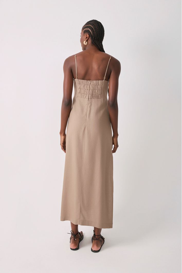 Vestido Cropped Linho Busto Torcido