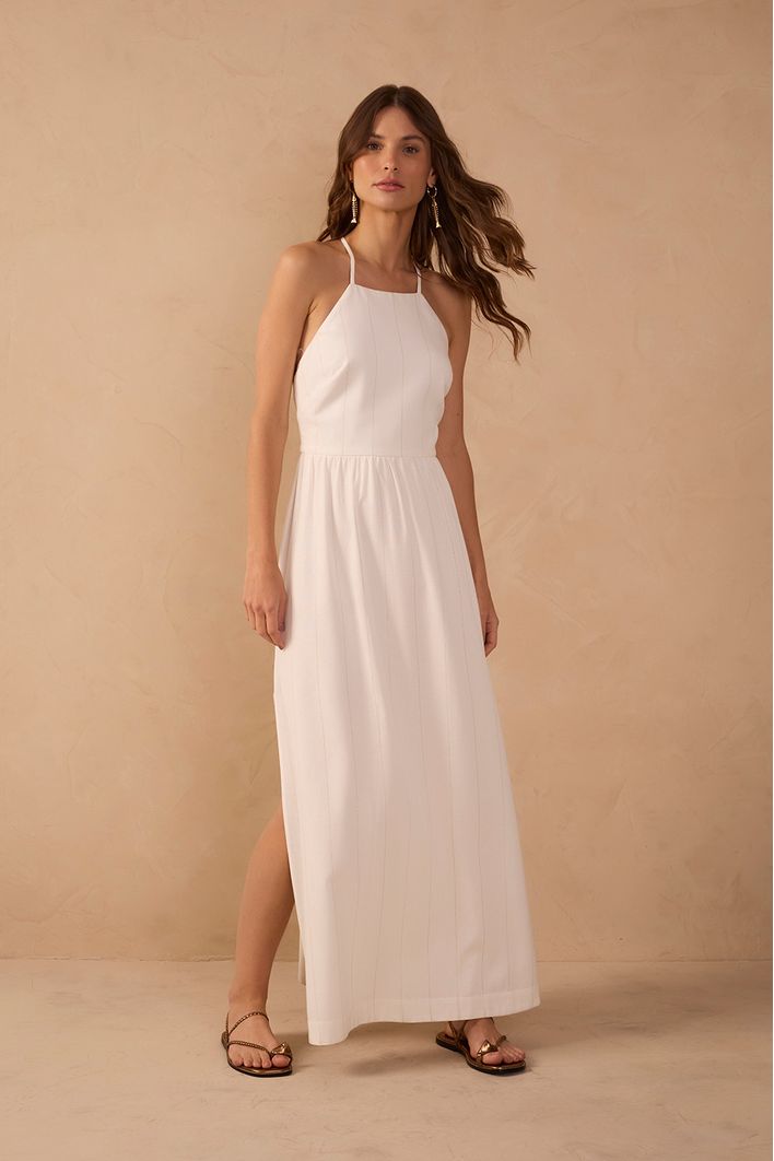 Vestido Cropped Linho Risca de Giz