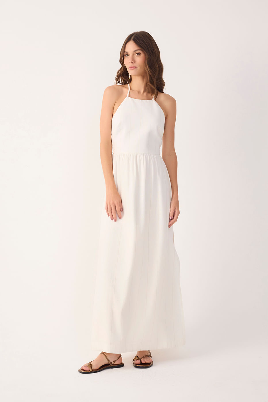 Vestido Cropped Linho Risca de Giz