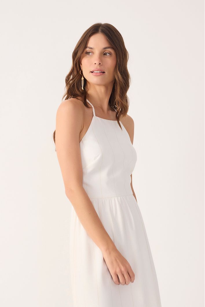 Vestido Cropped Linho Risca de Giz