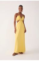 Vestido Longo Linho Busto Franzido