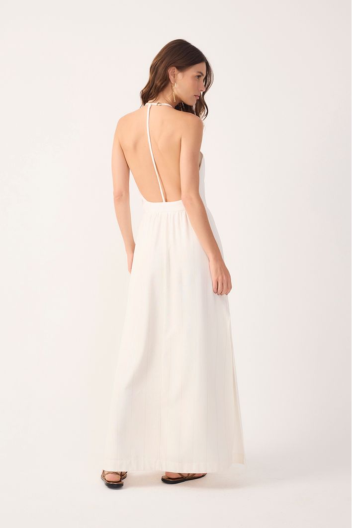 Vestido Cropped Linho Risca de Giz