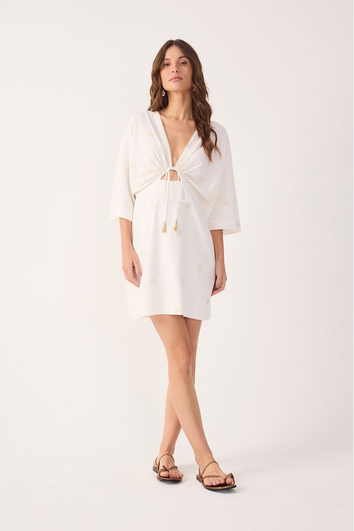 Vestido Curto Linho Bordado Lurex