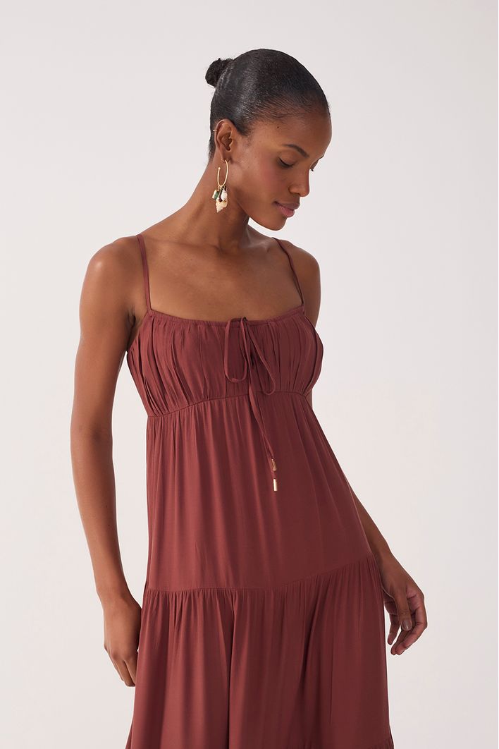 Vestido Cropped Crepe Busto Franzido