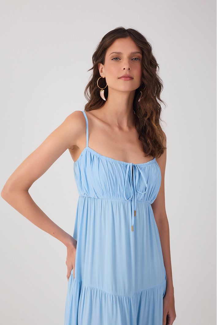 Vestido Cropped Crepe Busto Franzido