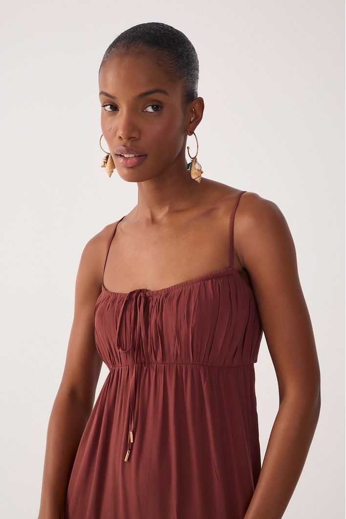 Vestido Cropped Crepe Busto Franzido