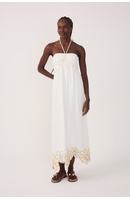 Vestido Cropped Linho Bordado Barrado