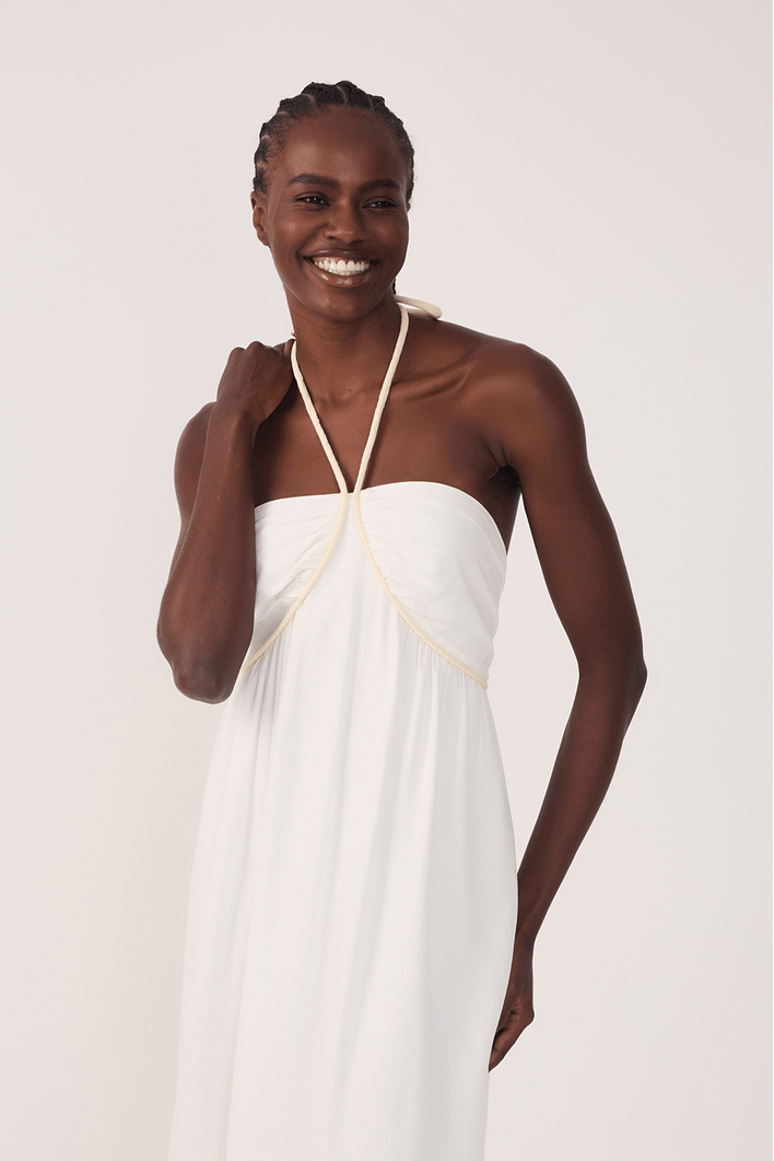 Vestido Cropped Linho Bordado Barrado