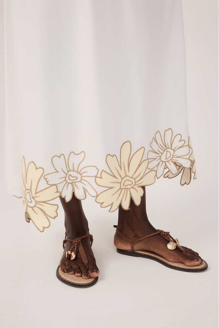 Vestido Cropped Linho Bordado Barrado