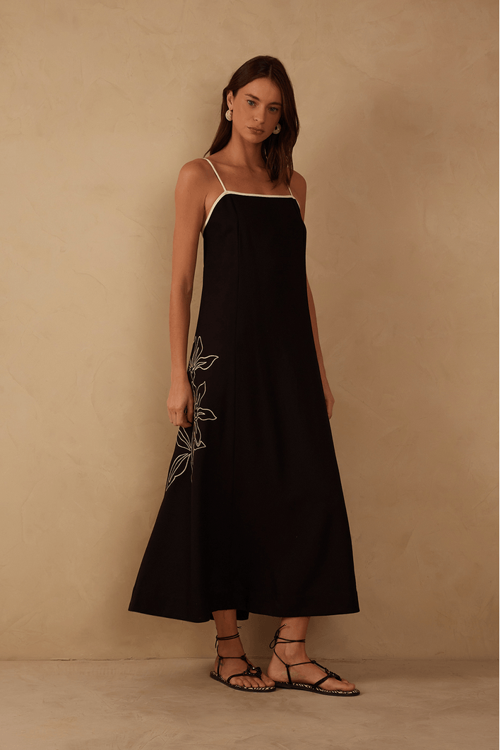 Vestido Cropped Linho Bordado Floral