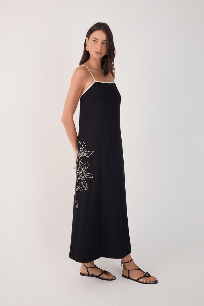 Vestido Cropped Linho Bordado Floral