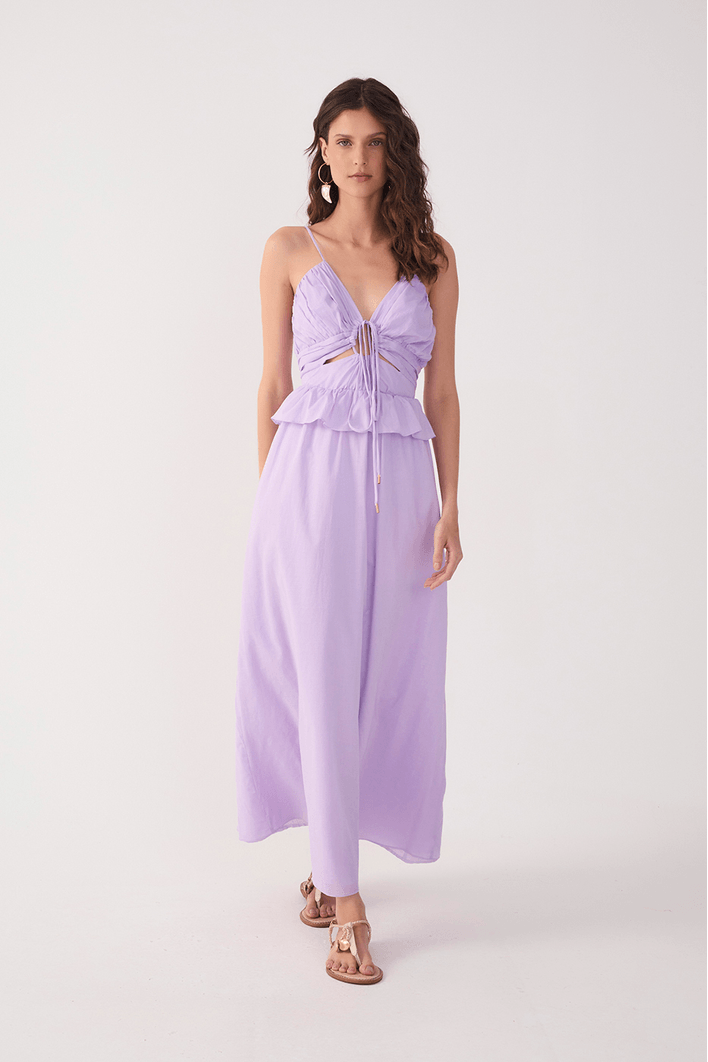 Vestido Longo Algodão Babado Cintura