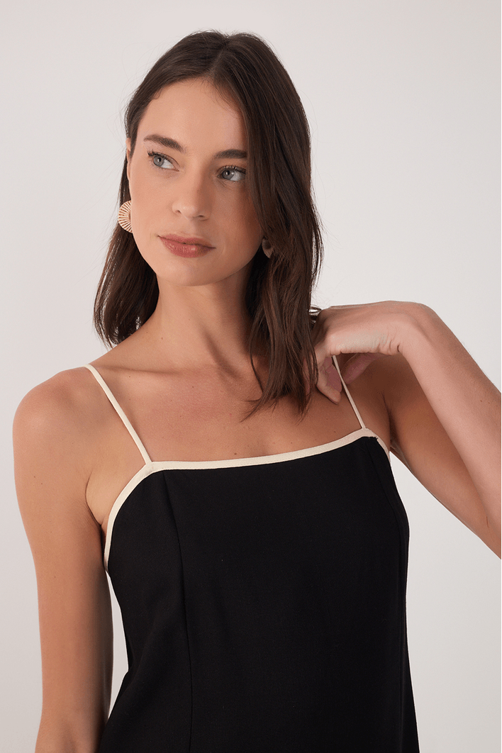 Vestido Cropped Linho Bordado Floral