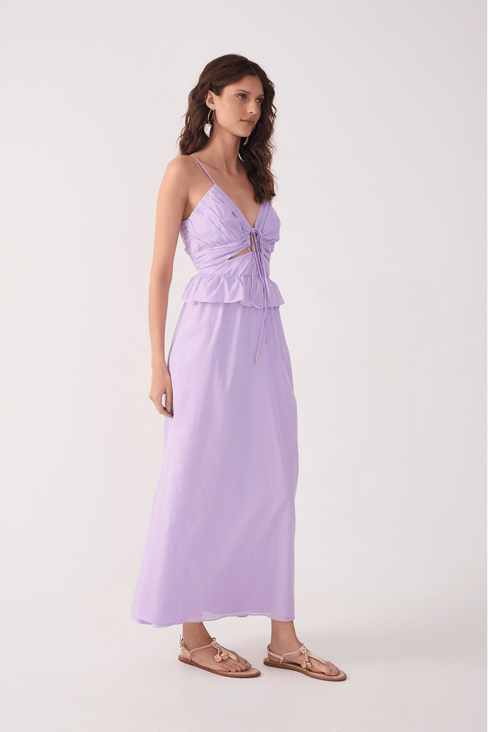 Vestido Longo Algodão Babado Cintura