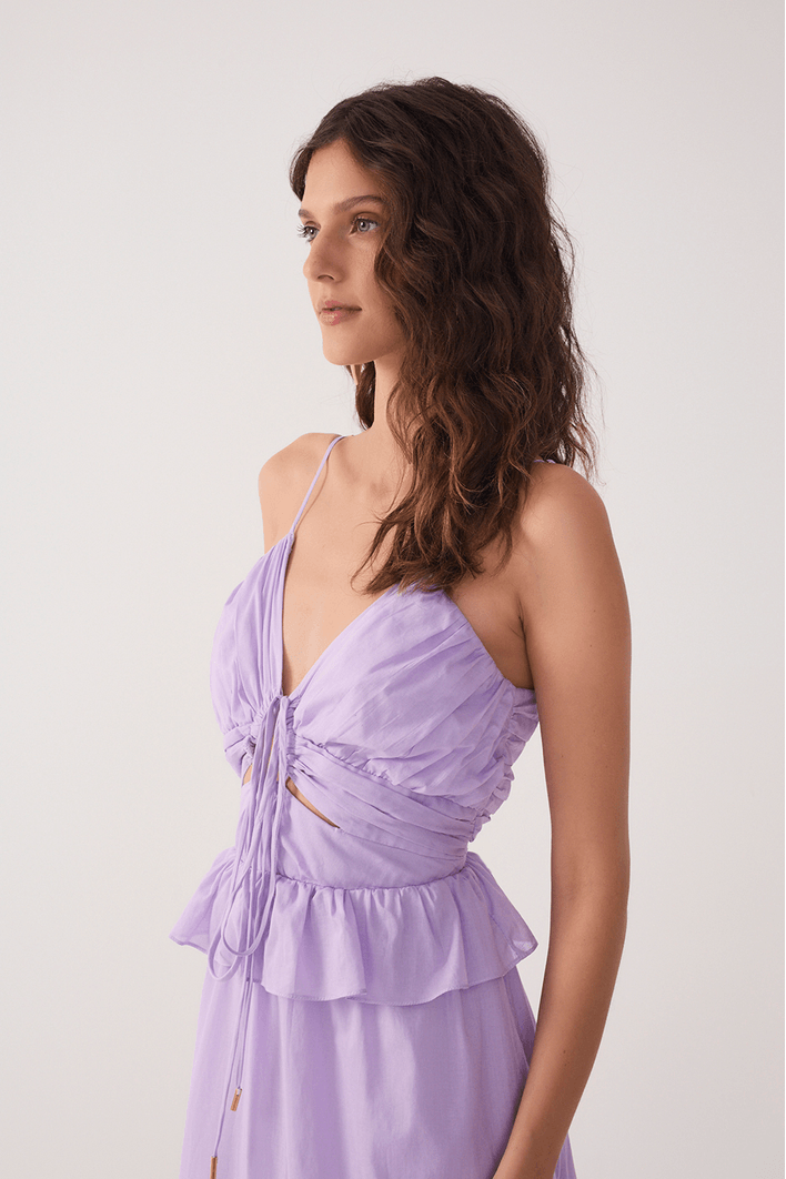 Vestido Longo Algodão Babado Cintura