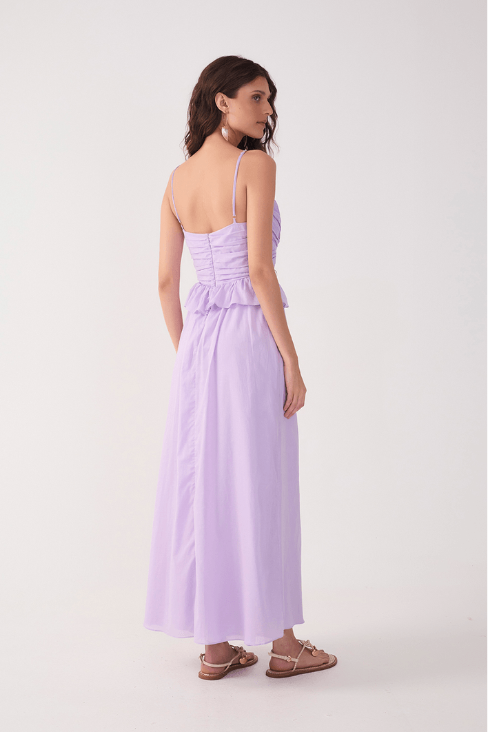 Vestido Longo Algodão Babado Cintura