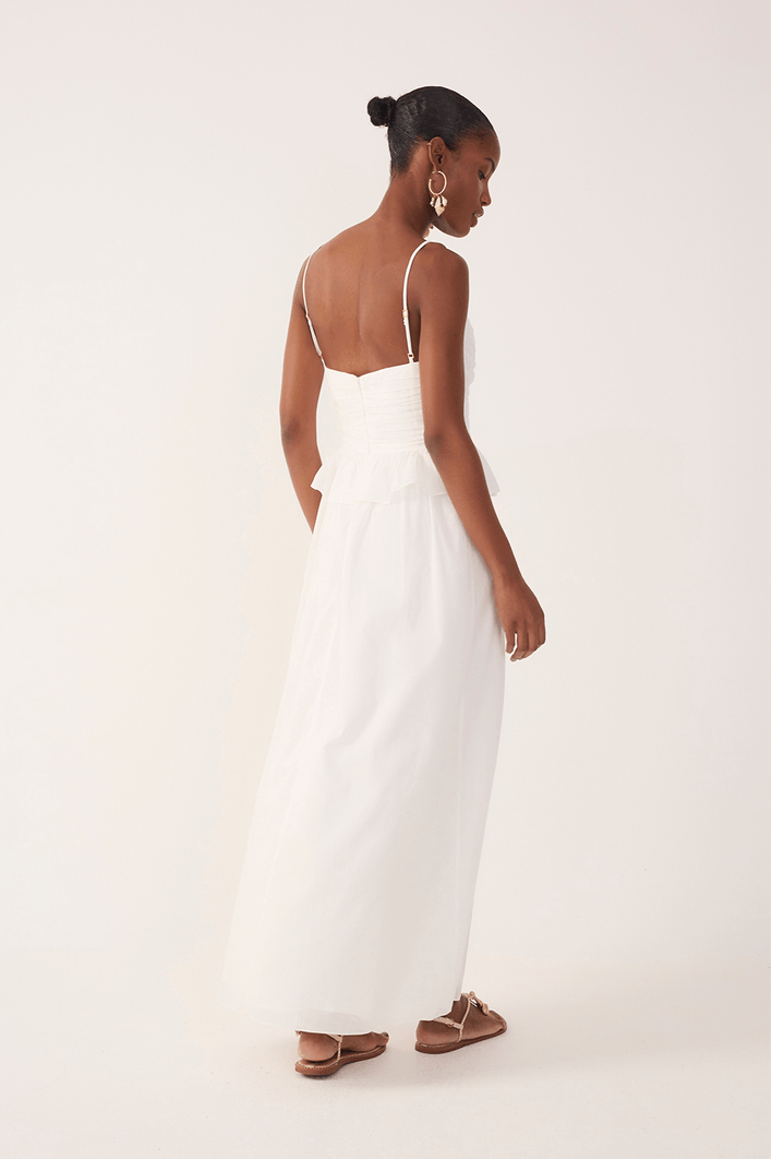 Vestido Longo Algodão Babado Cintura