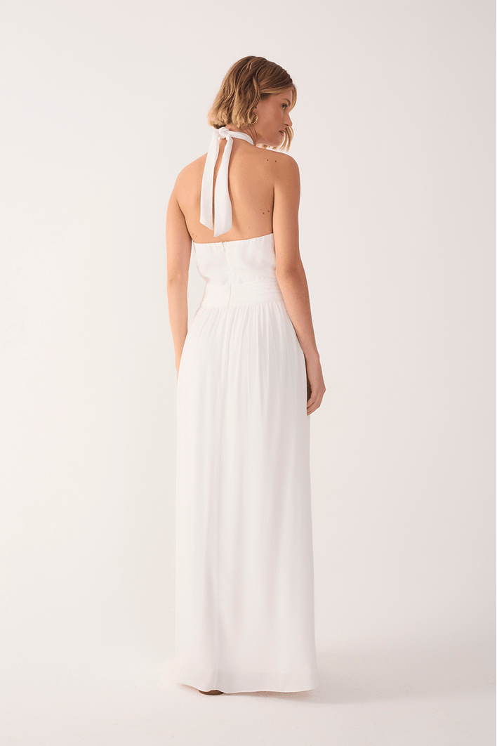 Vestido Longo Crepe Detalhe Concha