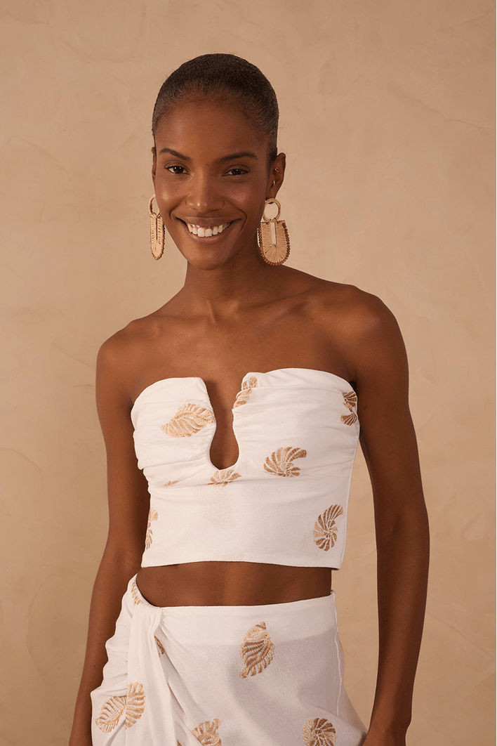 Blusa Linho Bordado Concha Lurex