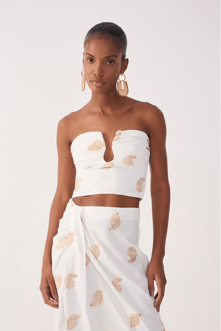 Blusa Linho Bordado Concha Lurex