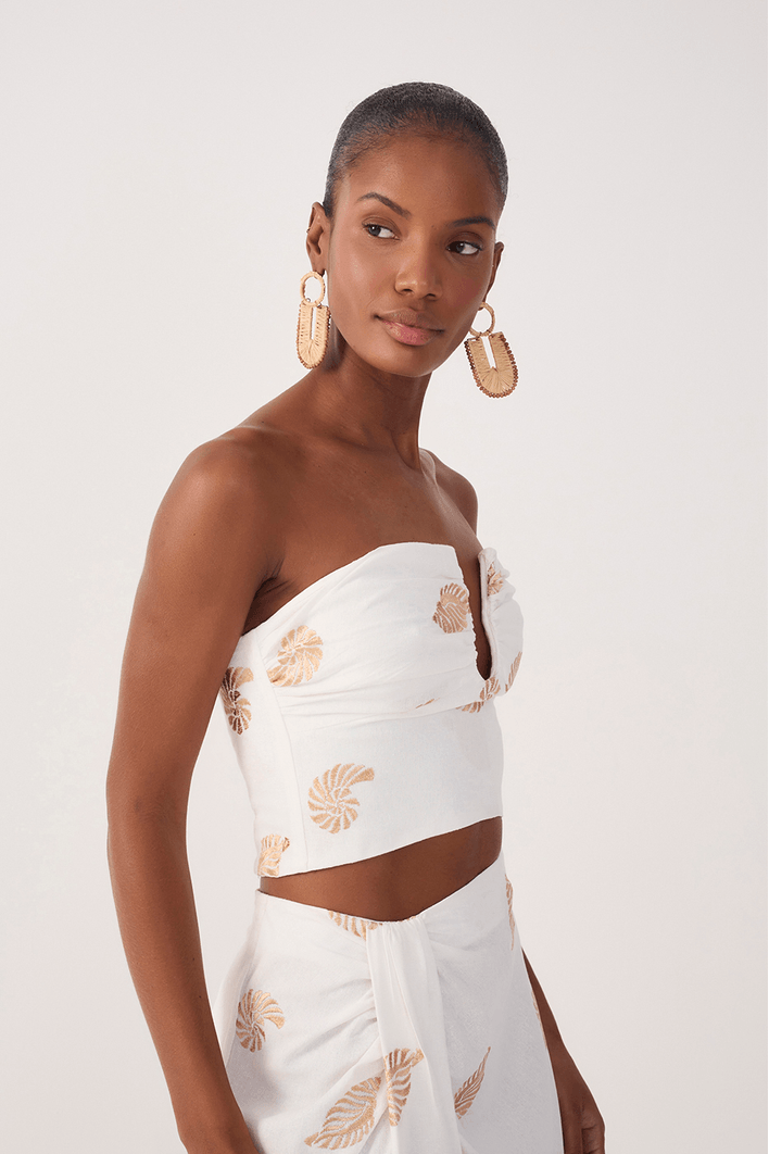 Blusa Linho Bordado Concha Lurex