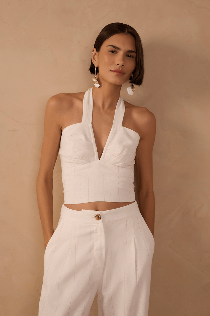 Blusa Linho Risca Lurex