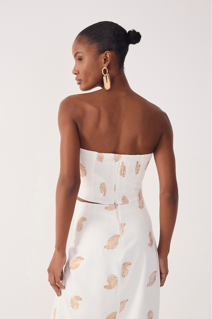 Blusa Linho Bordado Concha Lurex