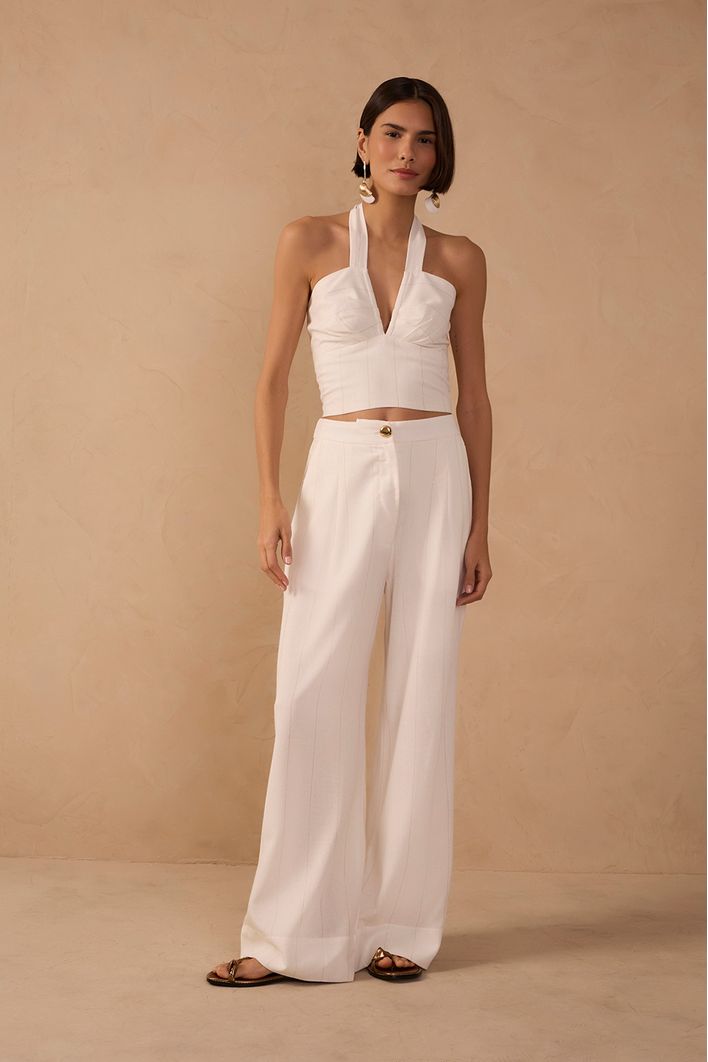 Calça Linho Risca Lurex