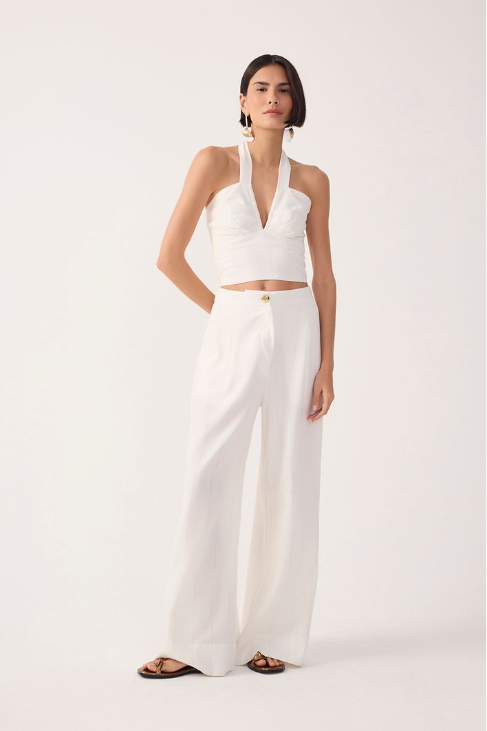 Calça Linho Risca Lurex