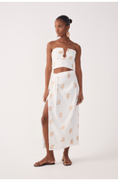 Saia Cropped Linho Bordado Concha Lurex