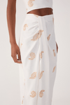 Saia Cropped Linho Bordado Concha Lurex