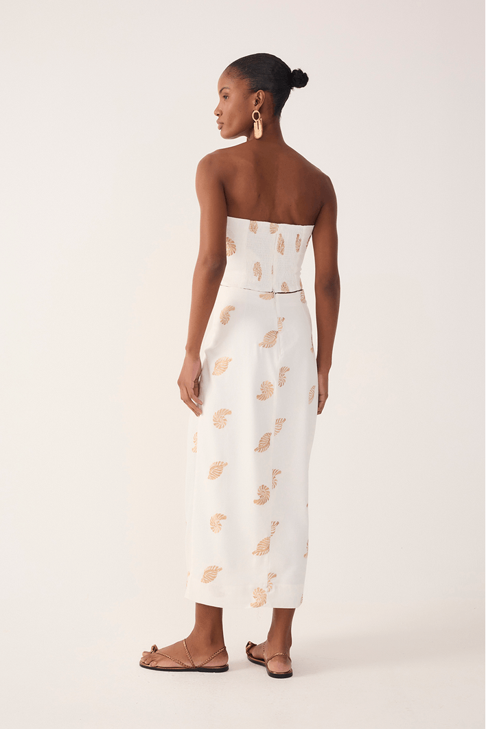 Saia Cropped Linho Bordado Concha Lurex