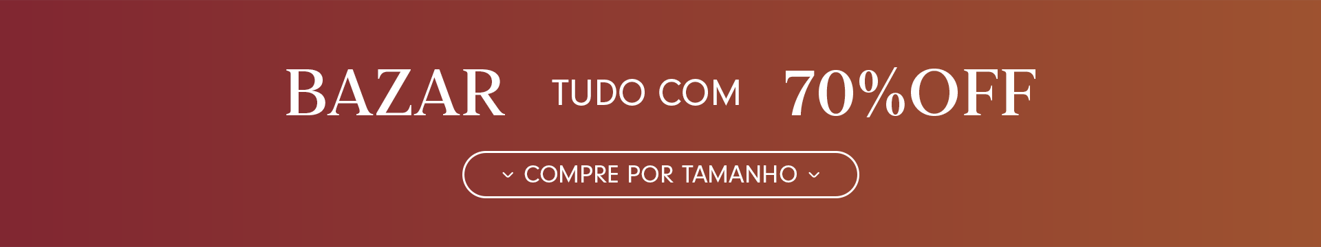 Banner promocional da Dress To com fundo terra cota e texto: Bazar - Tudo com 50% off. Compre por tamanho  na cor amarelo bebê.