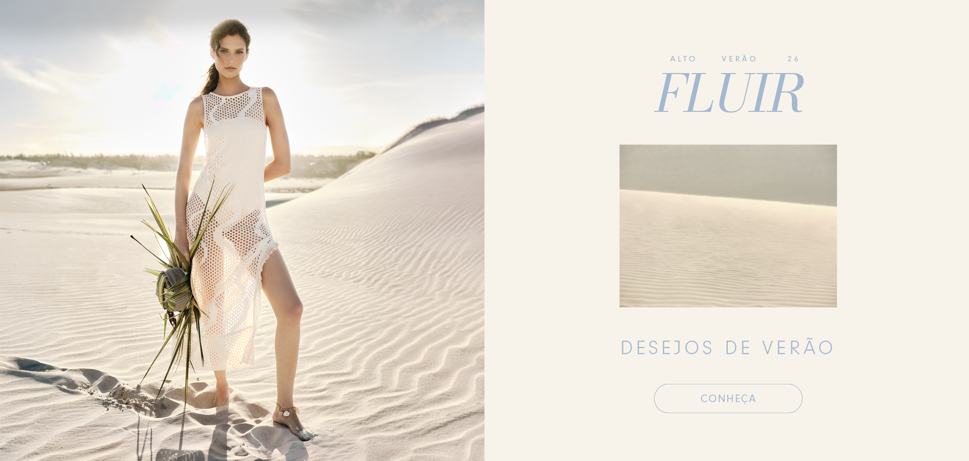 banner com fundo nude com uma modelo negra com rabo de cavalo, usando vestindo longo lurex amarelo, com brincos, usando rastreira. Texto ao lado esquerdo do banner " Dress to re:edit" texto ao lado direito " tudo com 40% off: seleção especial que une estilo e propósito: peças exclusivas, feitas de forma responsável.